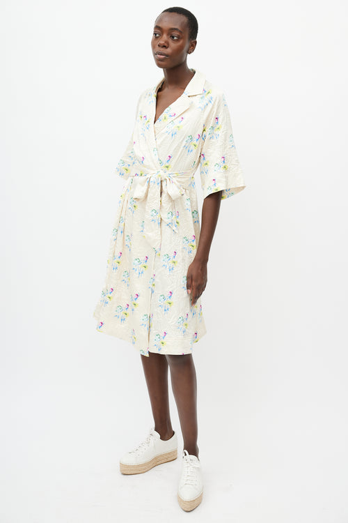 Ganni Yellow & Multicolour Crinkled Belted Wrap Dress