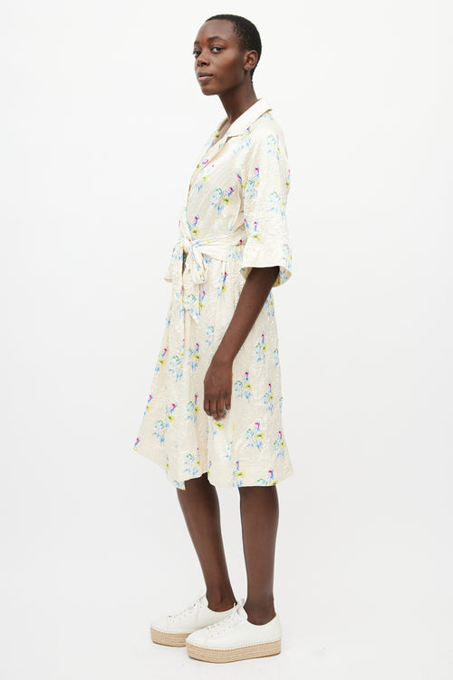 Ganni Yellow & Multicolour Crinkled Belted Wrap Dress