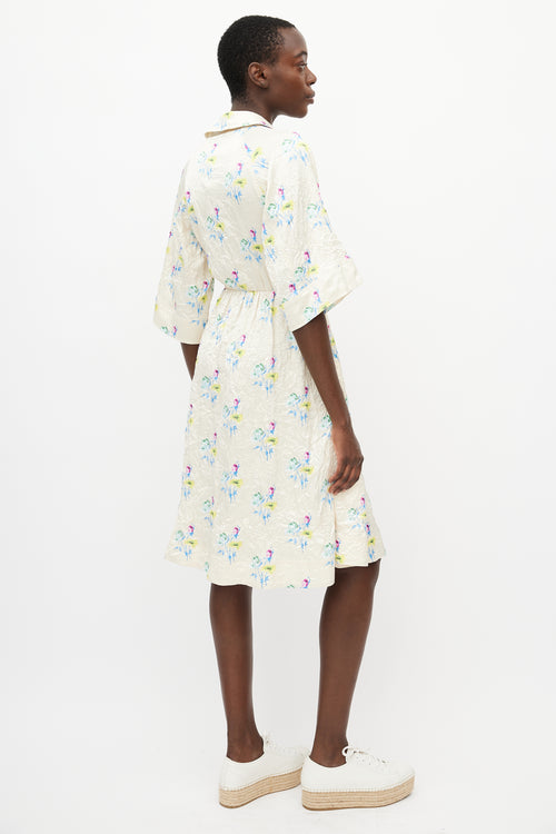 Ganni Yellow & Multicolour Crinkled Belted Wrap Dress