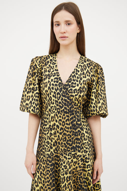 Ganni Yellow & Black Patterned Wrap Dress