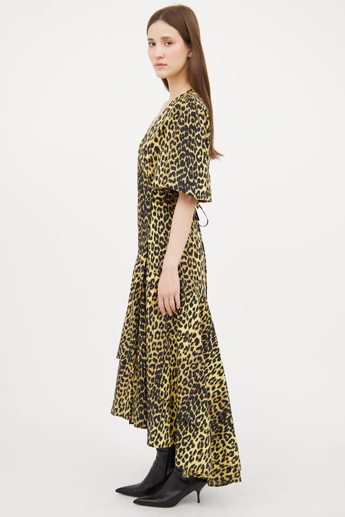 Ganni Yellow & Black Patterned Wrap Dress