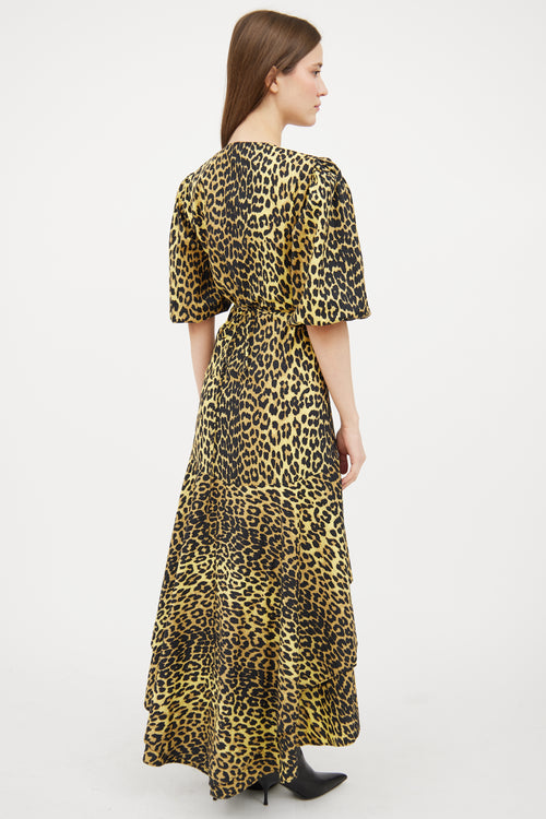 Ganni Yellow & Black Patterned Wrap Dress