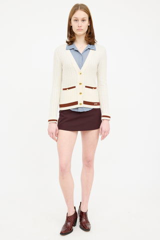 Ganni Cream & Brown Wool Knit Cardigan