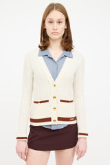 Ganni Cream & Brown Wool Knit Cardigan