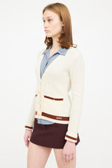 Ganni Cream & Brown Wool Knit Cardigan