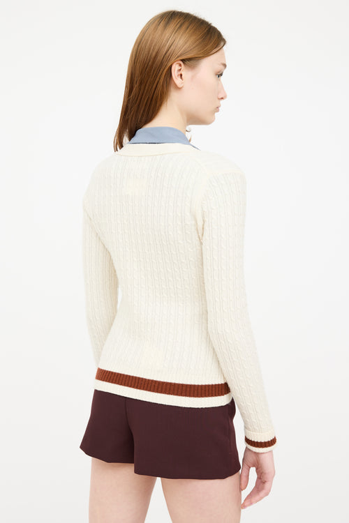 Ganni Cream & Brown Wool Knit Cardigan