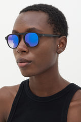 Garrett Leight Black & Blue Harding BK Circular Sunglasses