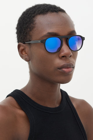 Garrett Leight Black & Blue Harding BK Circular Sunglasses