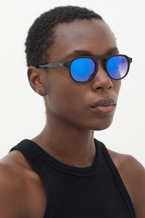 Garrett Leight Black & Blue Harding BK Circular Sunglasses