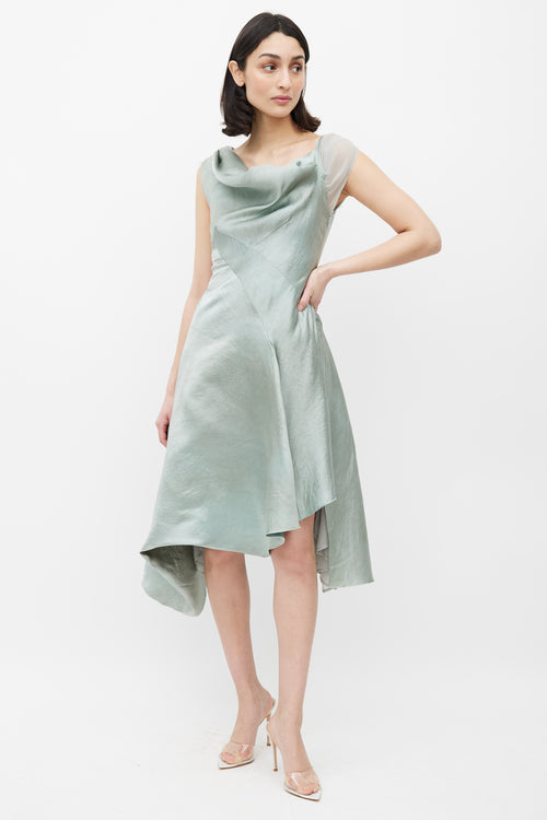 Gary Graham Green Asymmetric Cowl Neck Dress