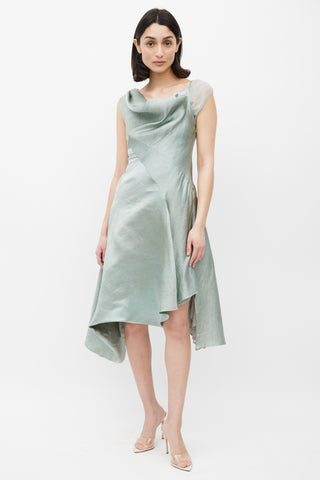 Gary Graham Green Asymmetric Cowl Neck Dress