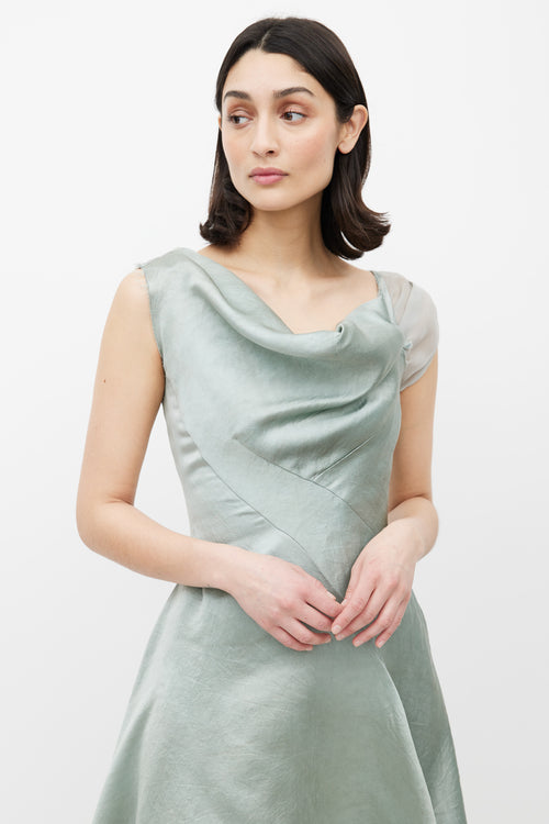 Gary Graham Green Asymmetric Cowl Neck Dress