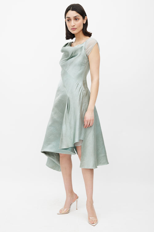 Gary Graham Green Asymmetric Cowl Neck Dress