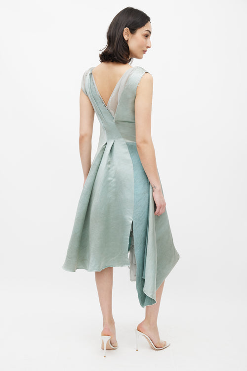 Gary Graham Green Asymmetric Cowl Neck Dress