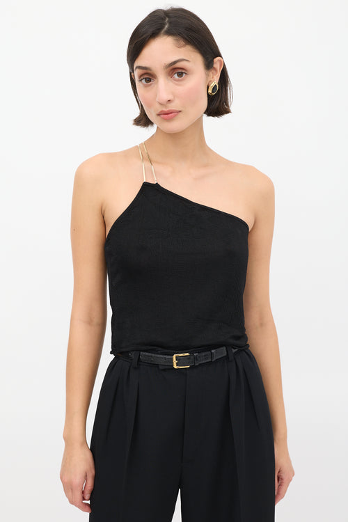 Gauge81 Black Sefrou Asymmetric Chain Strap Crop Top