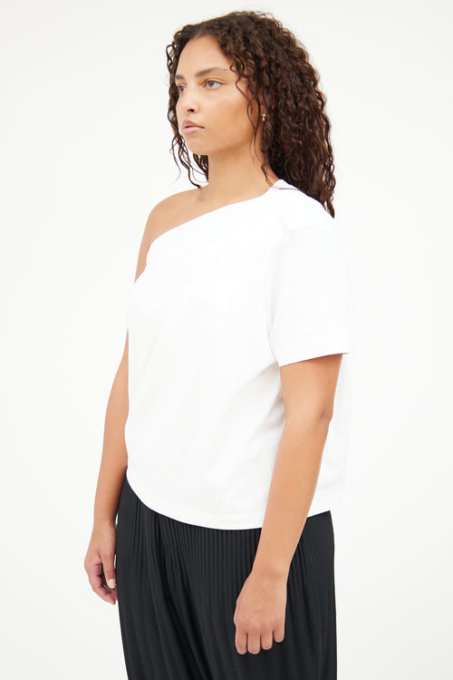 Gauge83 White Ruched One Shoulder Top