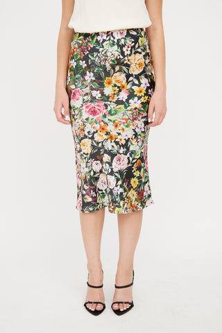 Generation Love Black & Multi Colour Silk Floral Skirt