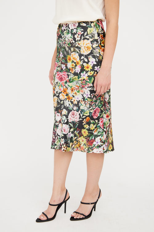 Generation Love Black & Multi Colour Silk Floral Skirt