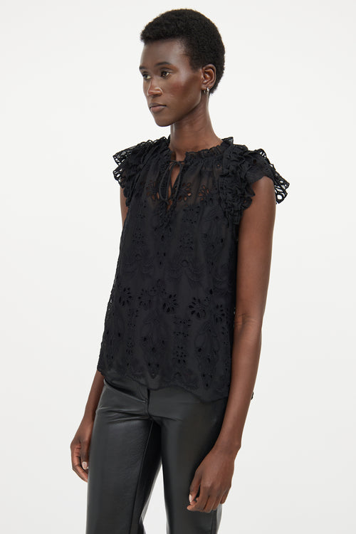 Generation Love Black Ruffled Eyelet Top