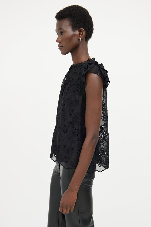 Generation Love Black Ruffled Eyelet Top