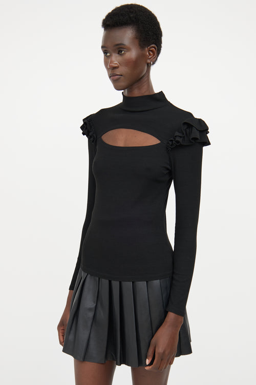 Generation Love Black Ribbed Cut Out Ruffle Top