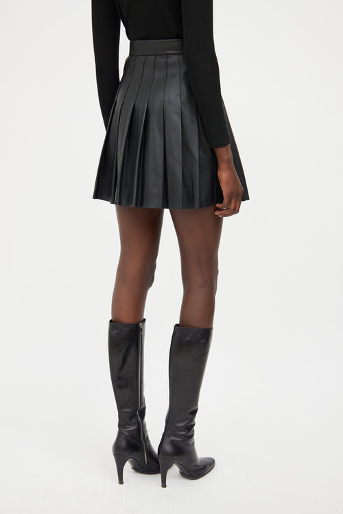 Maje Black Leather Pleated Skirt