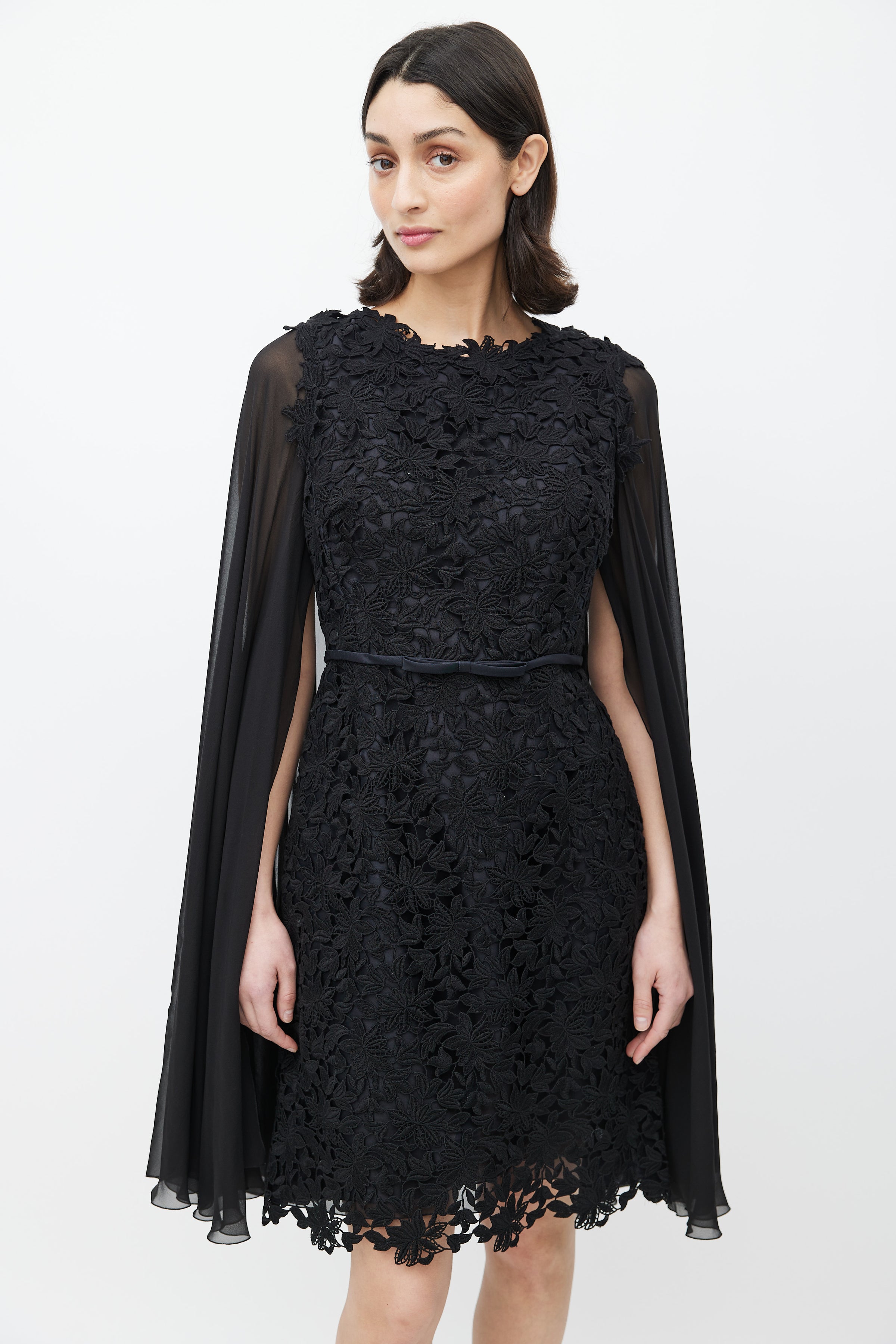 Giambattista Valli // Black Lace Cape Dress VSP Consignment Giambattista Valli // Black Lace Cape Dress VSP Consignment