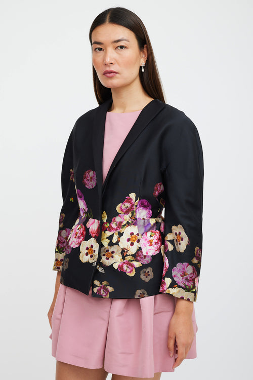Giambattista Valli Black & Multicolour Silk Floral Blazer