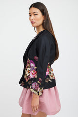 Giambattista Valli Black & Multicolour Silk Floral Blazer