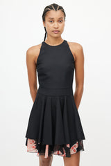 Giambattista Valli Black & Red Floral Ruffled Dress