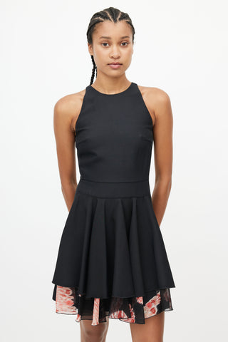 Giambattista Valli Black & Red Floral Ruffled Dress