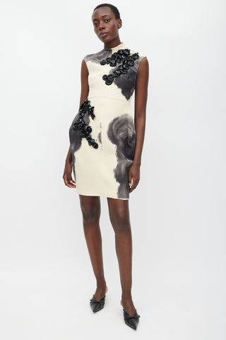 Giambattista Valli Beige & Grey Wool Petal Dress