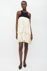 Giambattista Valli Black & Cream Leather Tiered Fringe Dress