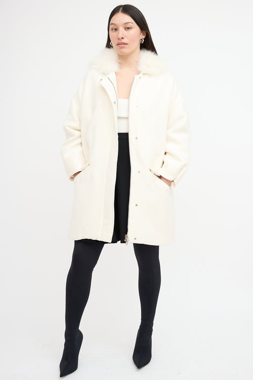 Giambattista Valli White Neoprene & Fur Collar Coat