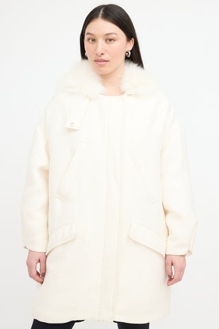 Giambattista Valli White Neoprene & Fur Collar Coat