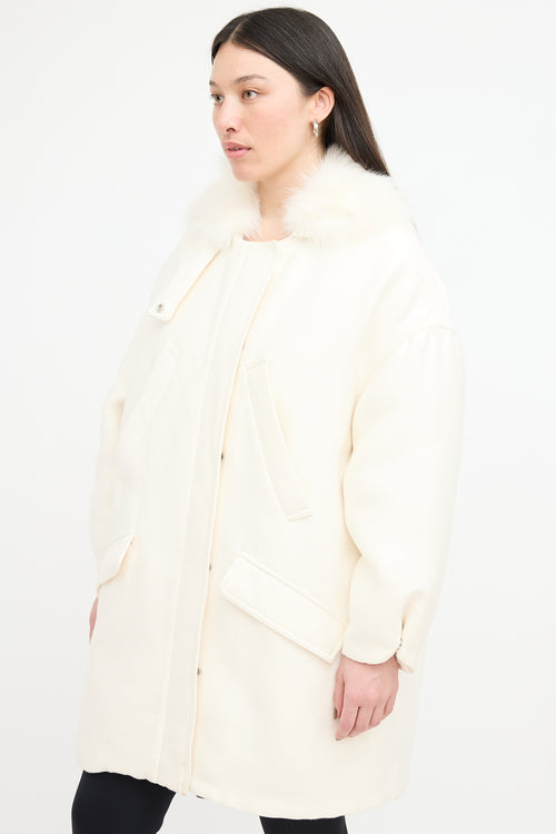 Giambattista Valli White Neoprene & Fur Collar Coat