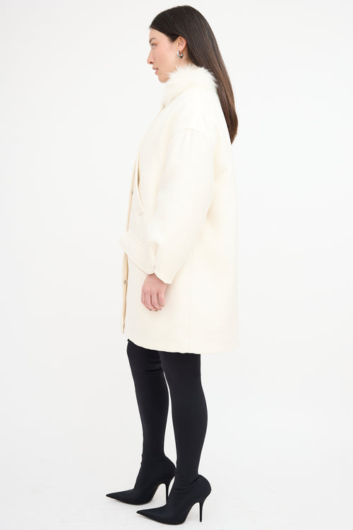 Giambattista Valli White Neoprene & Fur Collar Coat