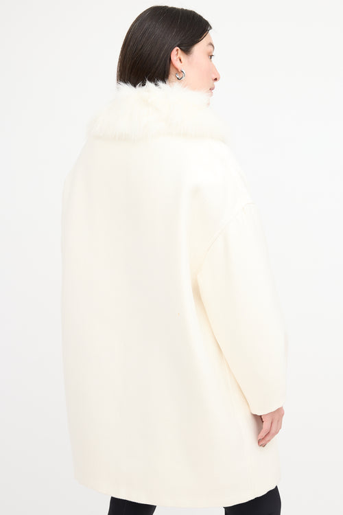 Giambattista Valli White Neoprene & Fur Collar Coat