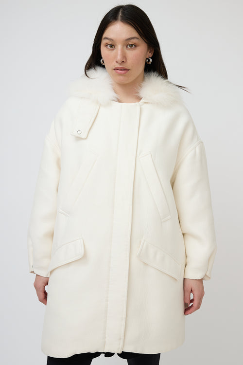 Giambattista Valli White Neoprene & Fur Collar Coat