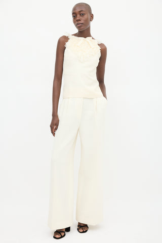 Giambattista Valli Cream Silk Ruffled Bow Top