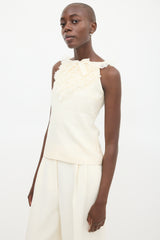 Giambattista Valli Cream Silk Ruffled Bow Top
