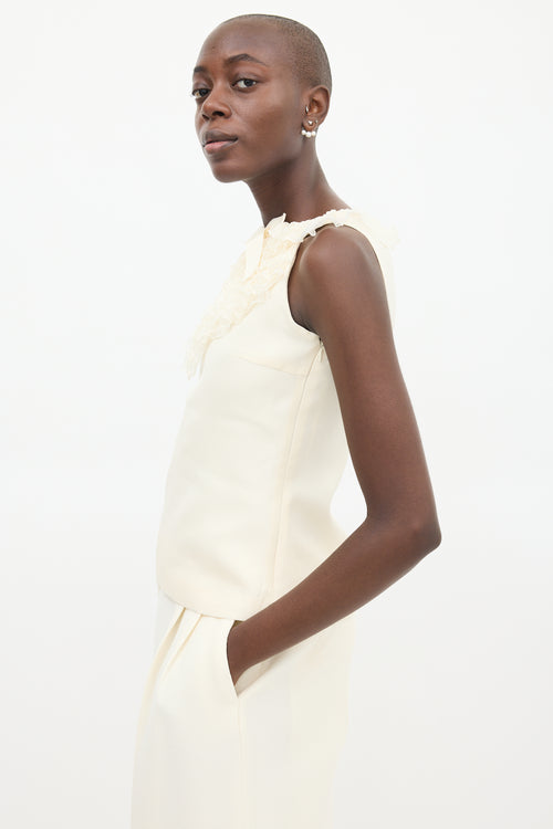 Giambattista Valli Cream Silk Ruffled Bow Top