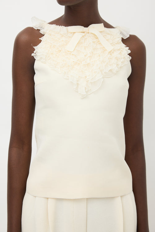 Giambattista Valli Cream Silk Ruffled Bow Top