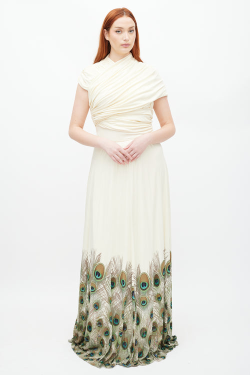 Giambattista Valli FW 2009 Cream & Multicolour Silk Feather Wrap Dress