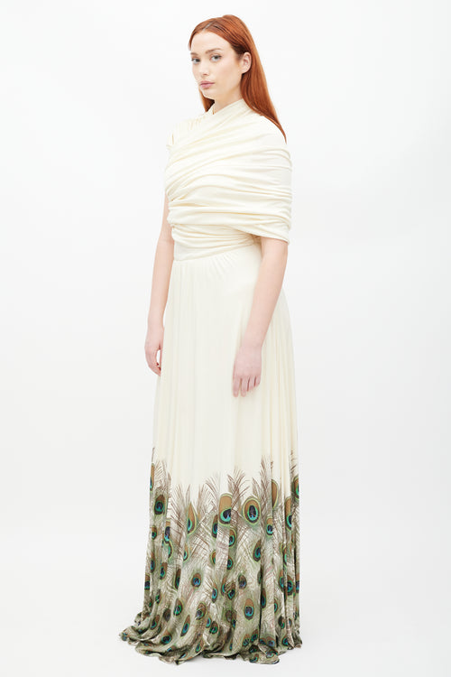 Giambattista Valli FW 2009 Cream & Multicolour Silk Feather Wrap Dress