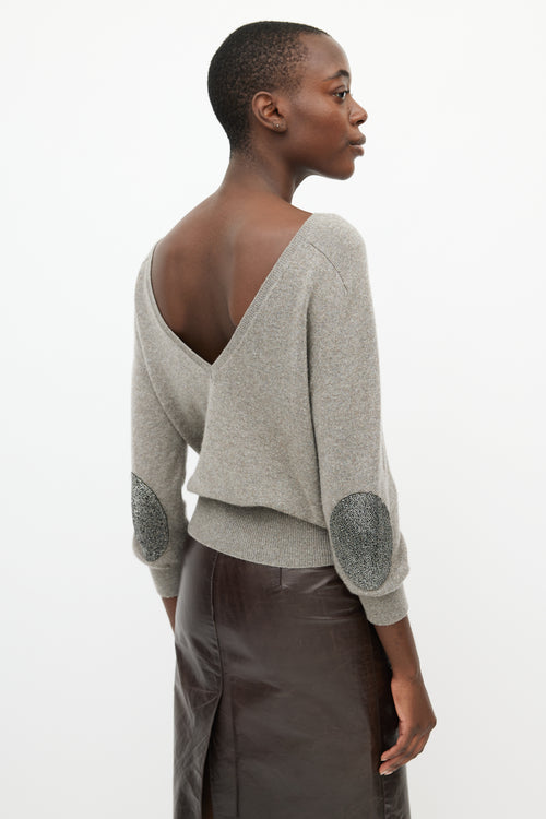 Giambattista Valli Grey Cashmere & Embellished Elbow Sweater