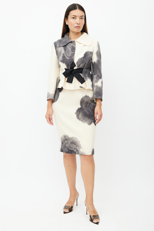 Giambattista Valli Cream & Grey Floral Two Piece Suit