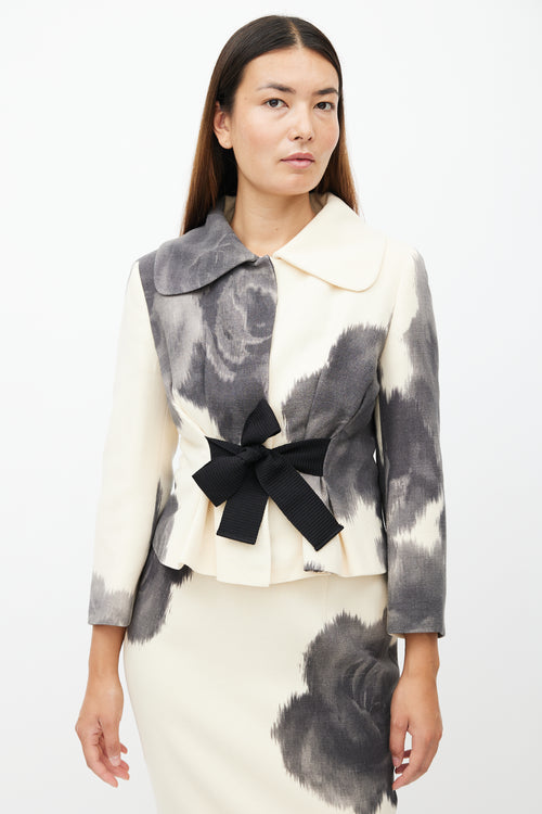 Giambattista Valli Cream & Grey Floral Two Piece Suit