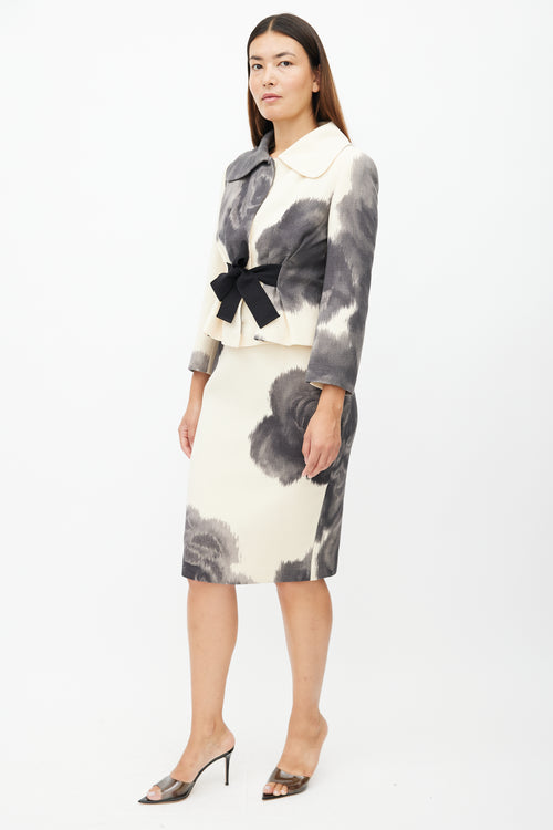 Giambattista Valli Cream & Grey Floral Two Piece Suit