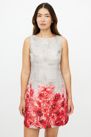 Giambattista Valli Grey & Red Floral Dress